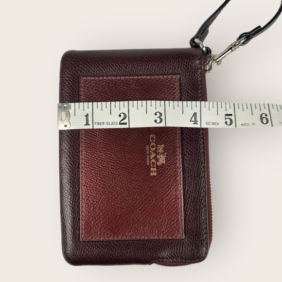 Coach Burgundy Metallic Leather Crossgrain 2 Tone Wristlet - Picture 11 of 12